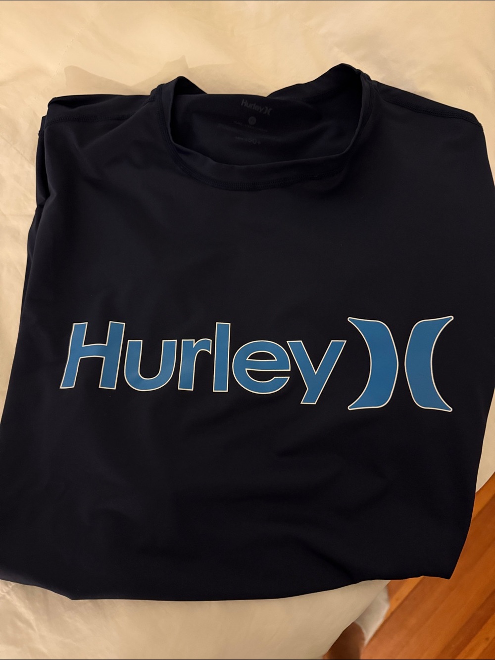 Hurley Navy Short Sleeve Rash Guard with Light Blue Logo
